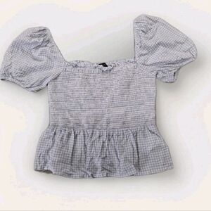Reimagined by J.Crew Puffed Slv Peasant Baby Doll Ruffle Crop Top Gingham Sz XXS
